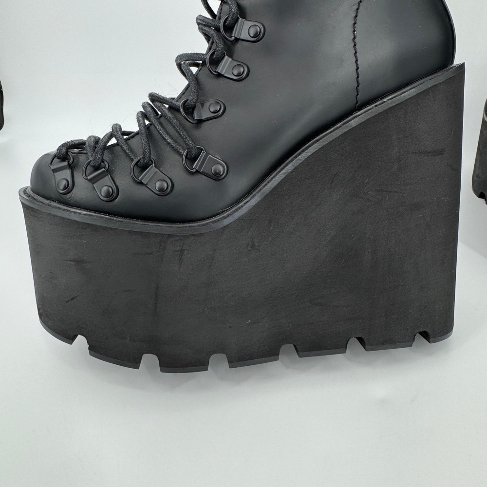 Current Mood Traitor Boots 7 Black Platform Wedge Goth Punk Combat Buckle - Picture 9 of 13